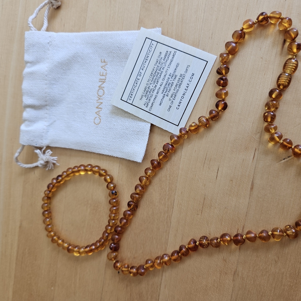 Amber Necklace and Bracelet Set - Brown